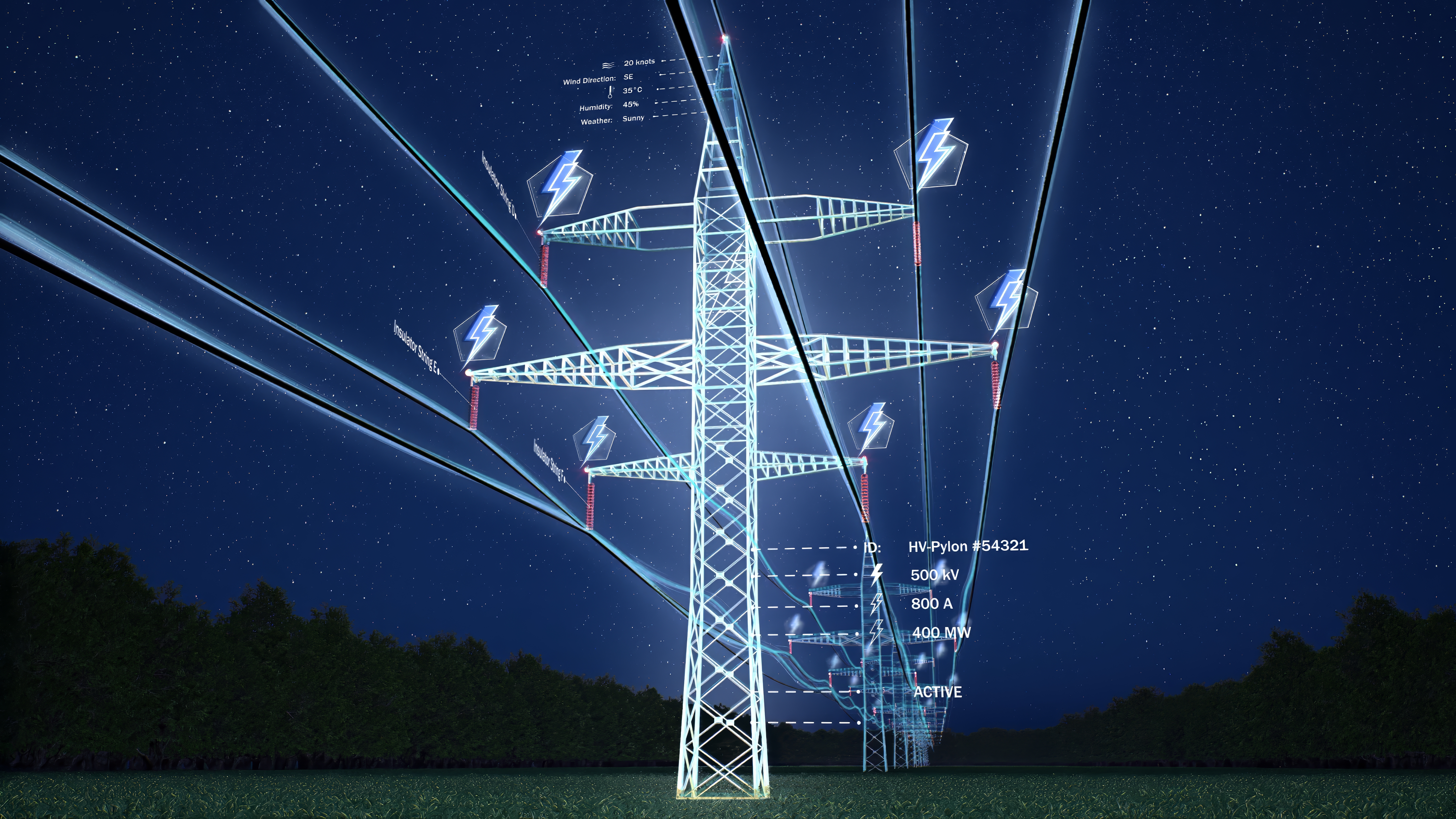 Home ar data visualization of energy flowing through overhead power lines