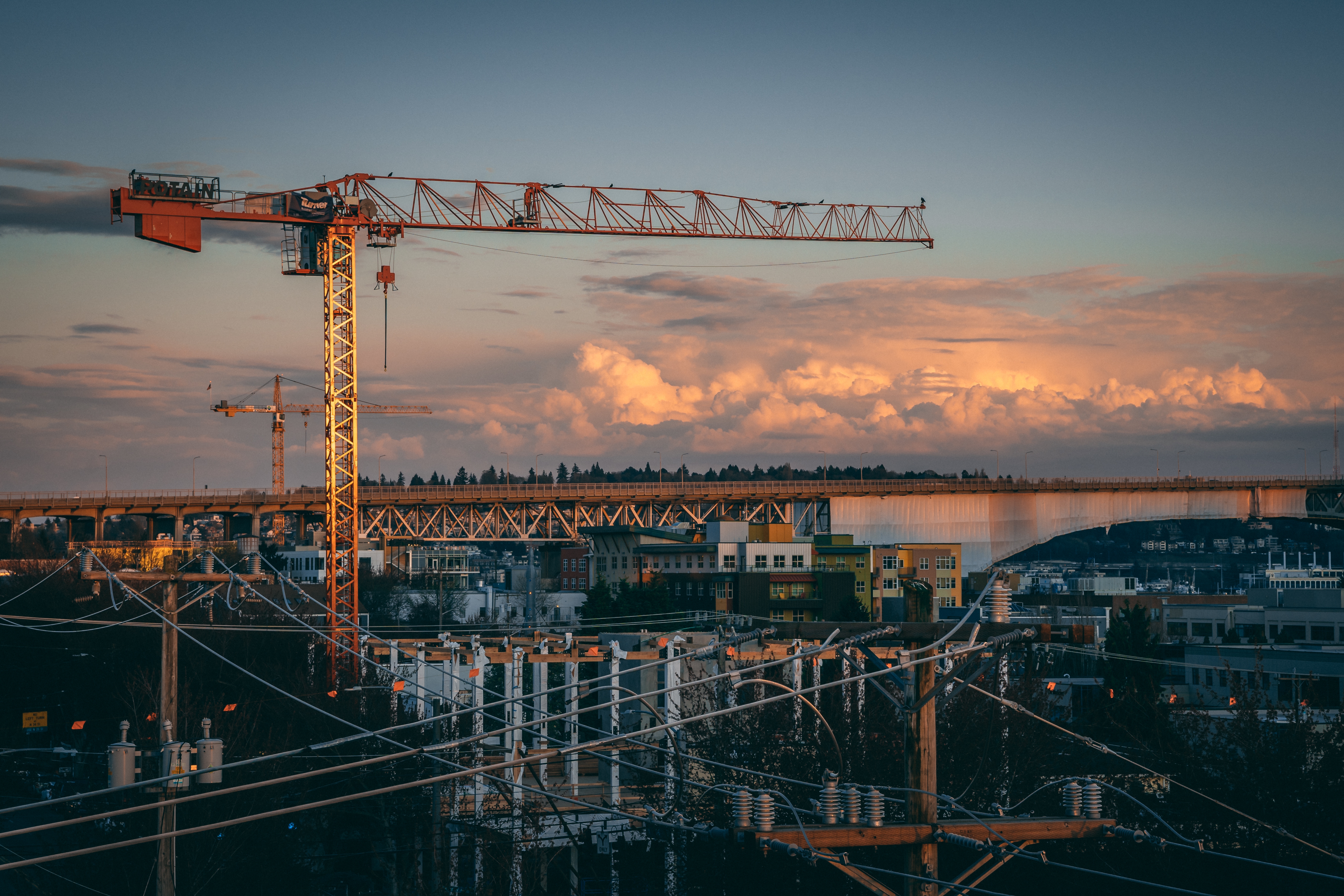 Home beautiful view of a construction site in a city during sunset